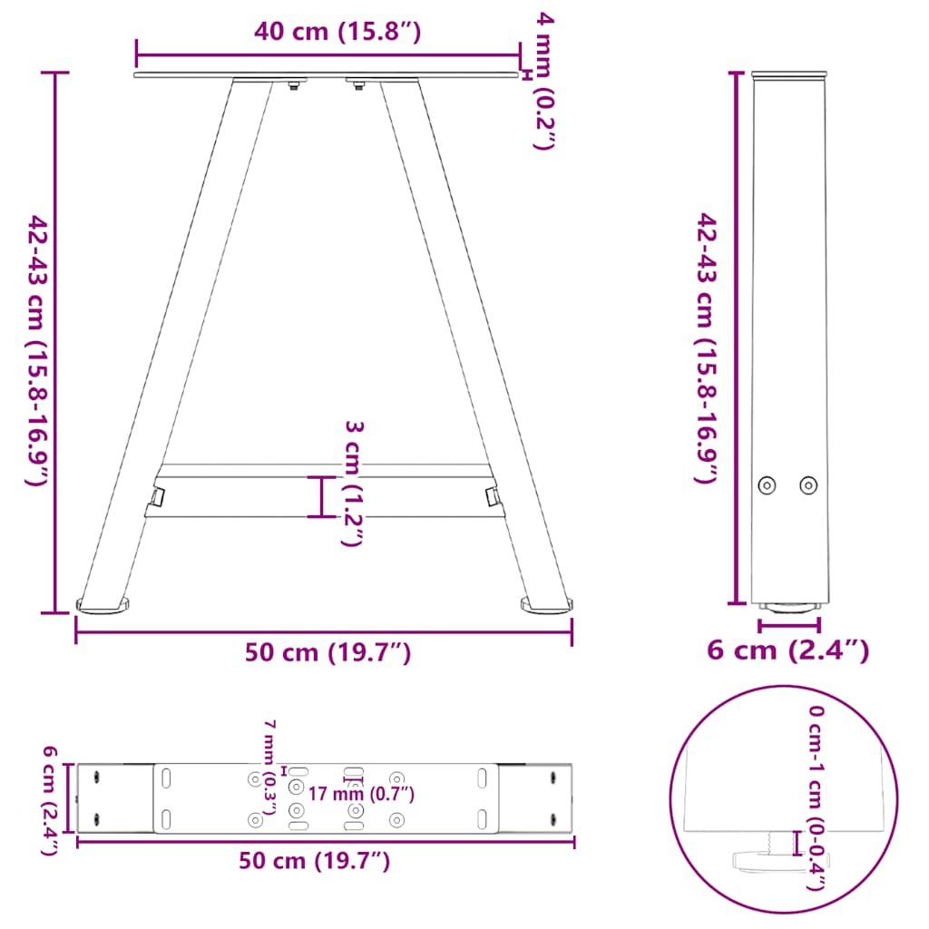 diivanilaua jalad A-kujulised 2 tk antratsiit 50x(42-43) cm