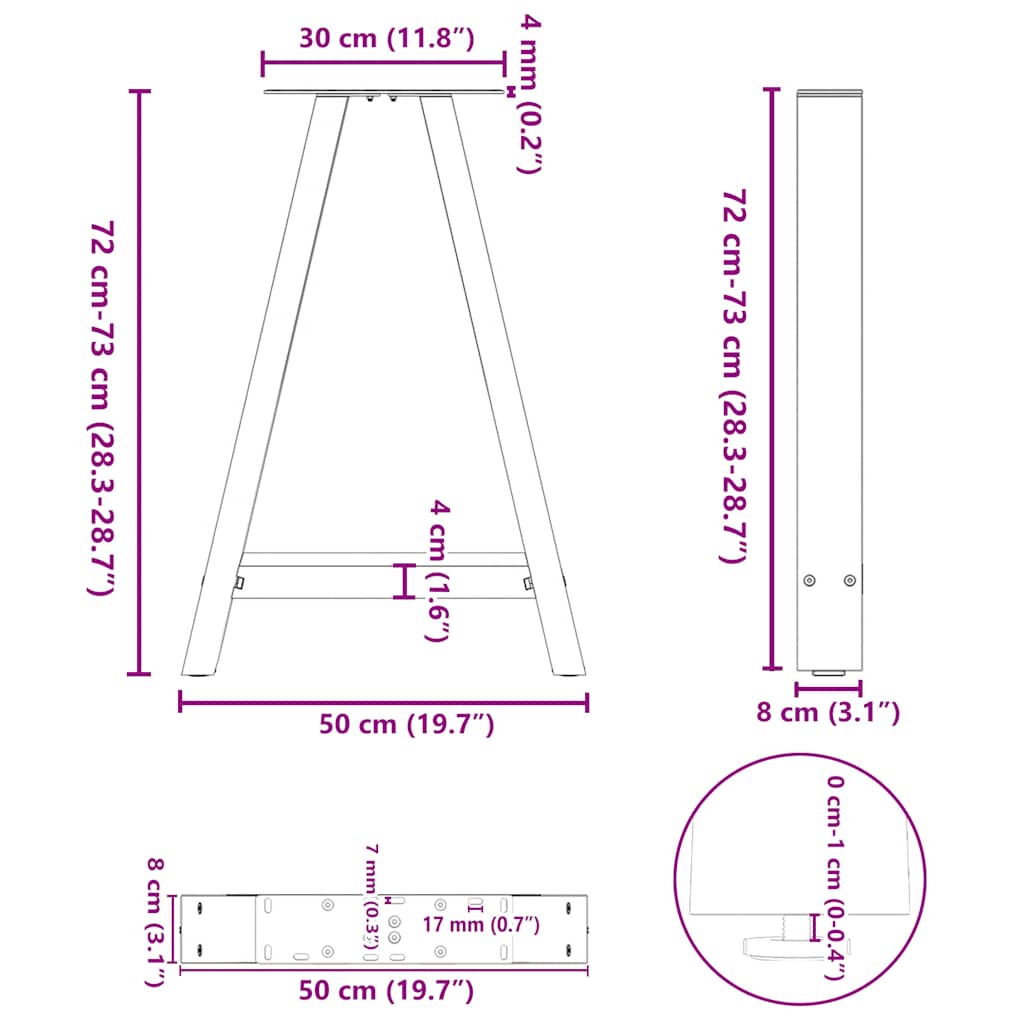 Diivanilaua jalad A-kujulised 2 tk Must 50x(72-73) cm Teras