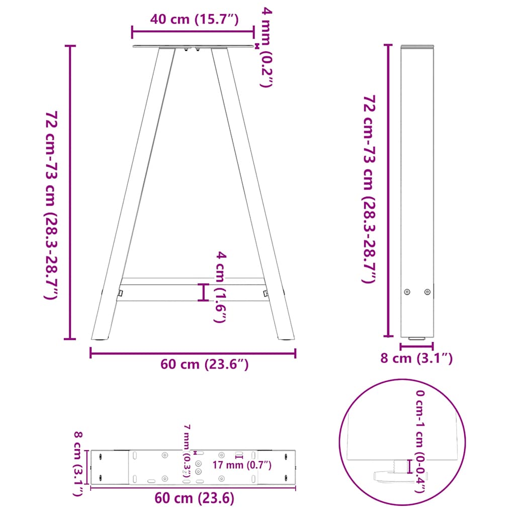 Diivanilaua jalad A-kujulised 2 tk Must 60x(72-73) cm Teras