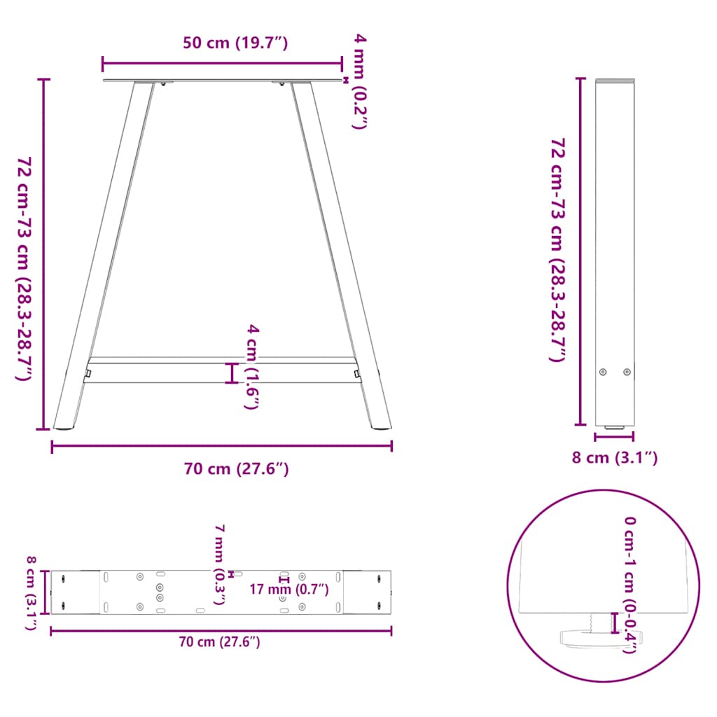 Diivanilaua jalad A-kujulised 2 tk Must 70x(72-73) cm Teras