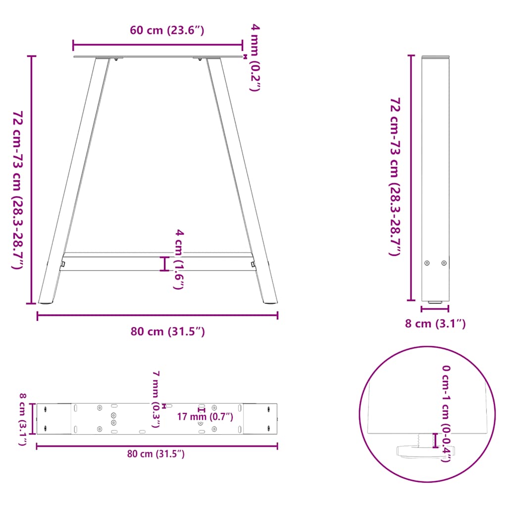 Diivanilaua jalad A-kujulised 2 tk Must 80x(72-73) cm Teras