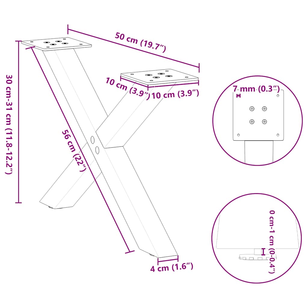 diivanilaua jalad X-kujulised 2 tk antratsiit 50x(30-31) cm