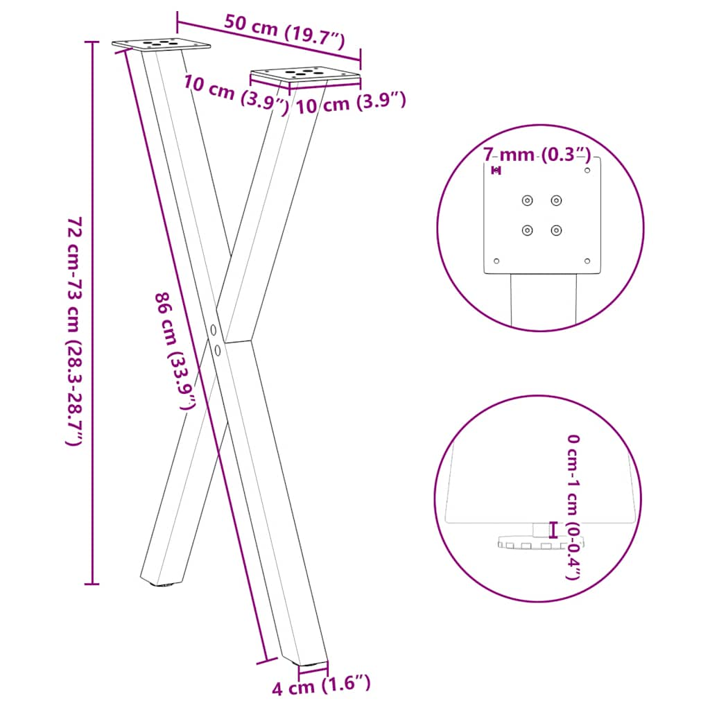 Söögilaua jalad X-kujuline 2 tk Must 50x(72-73) cm Teras