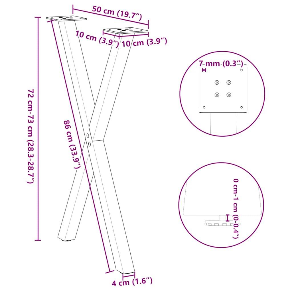 söögilaua jalad X-kujuline 2 tk antratsiit 50x(72-73) cm teras