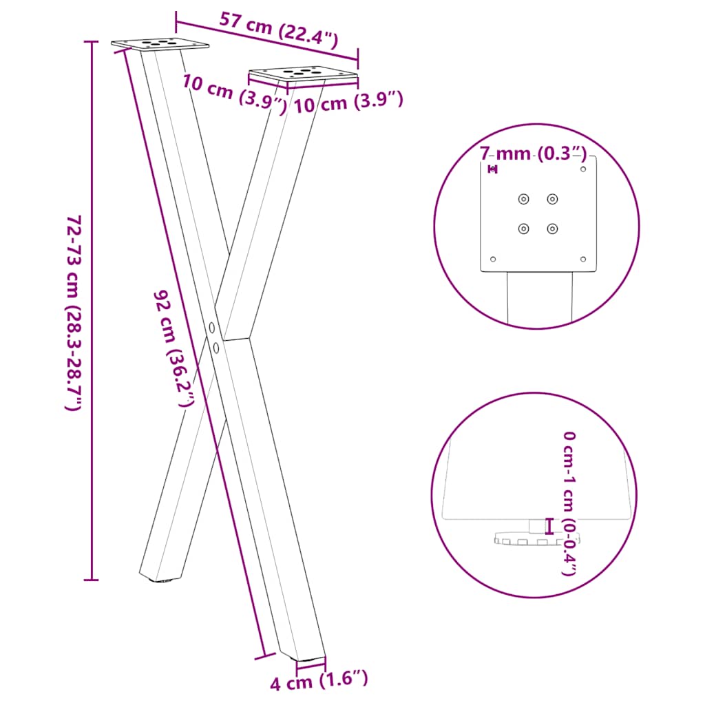 Söögilaua jalad X-kujuline 2 tk Must 57x(72-73) cm Teras