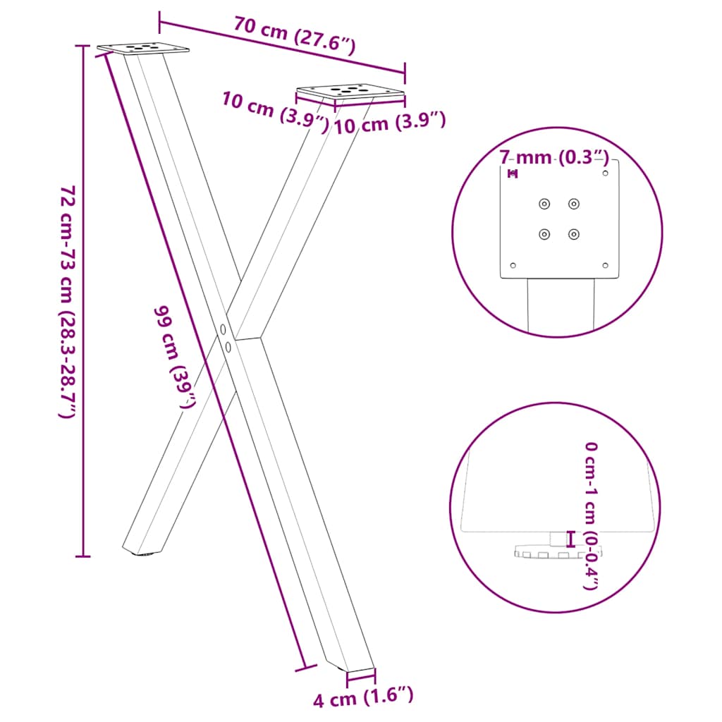 Söögilaua jalad X-kujuline 2 tk Must 70x(72-73) cm Teras