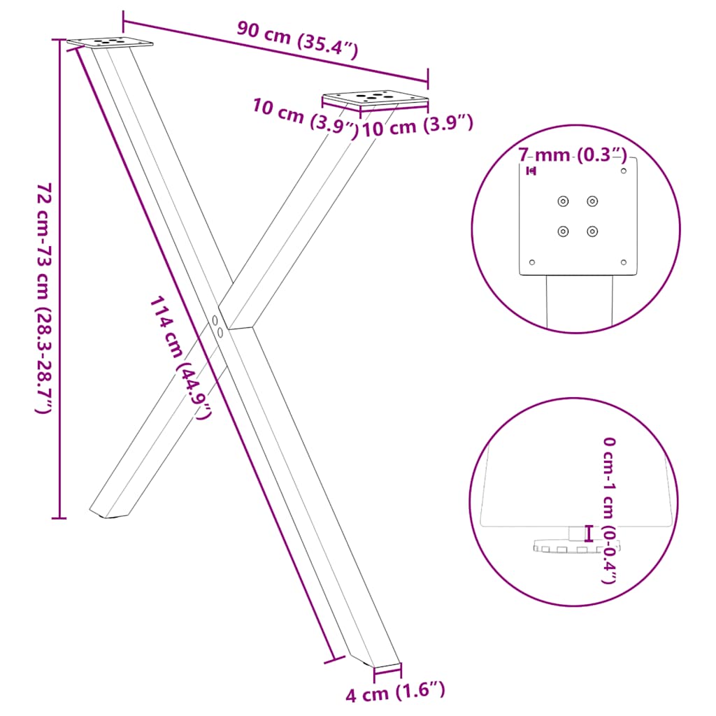 Söögilaua jalad X-kujuline 2 tk Must 90x(72-73) cm Teras