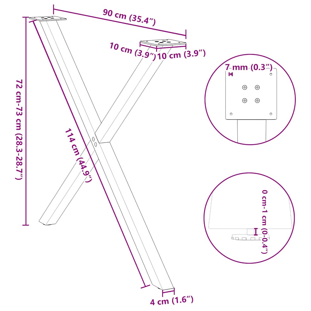 Söögilaua jalad X-kujuline 2 tk Valge 90x(72-73) cm Teras