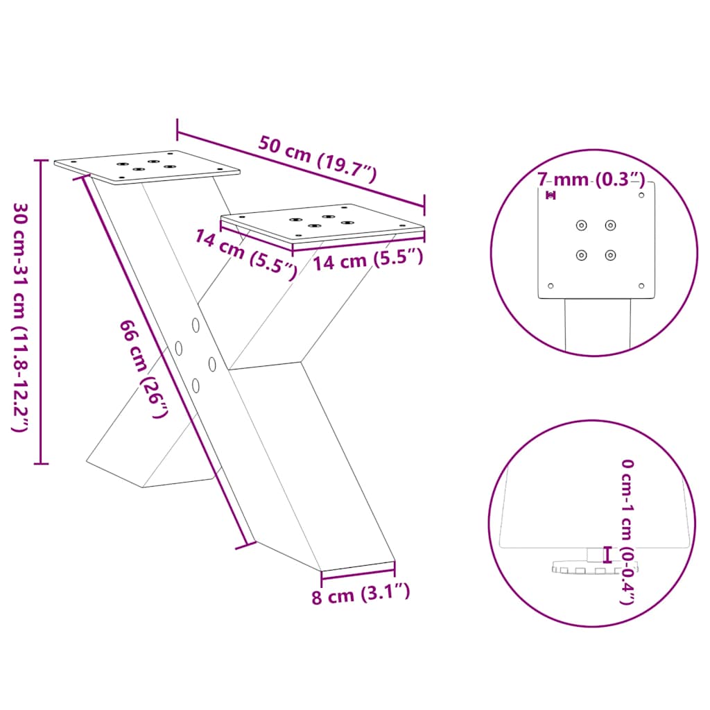 diivanilaua jalad X-kujulised 2 tk antratsiit 50x(30-31) cm