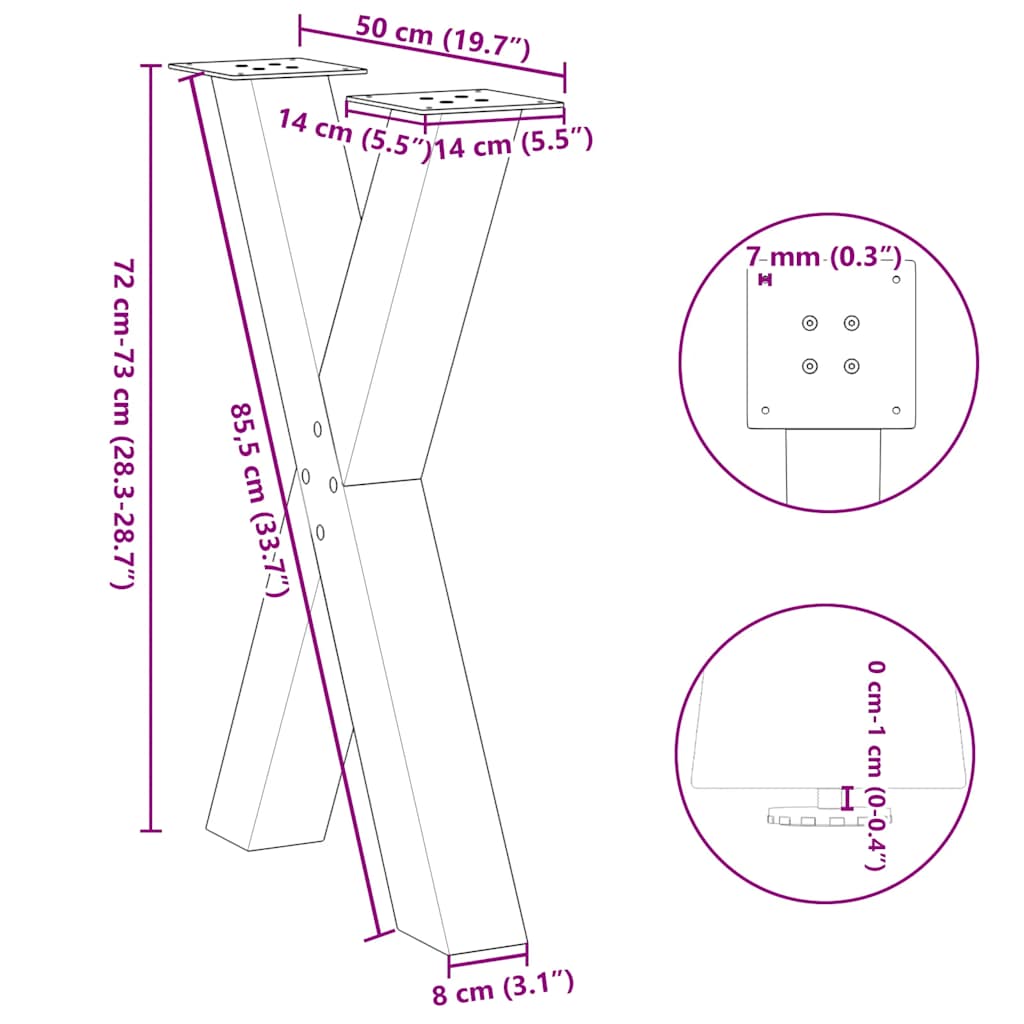 söögilaua jalad X-kujuline 2 tk antratsiit 50x(72-73) cm teras