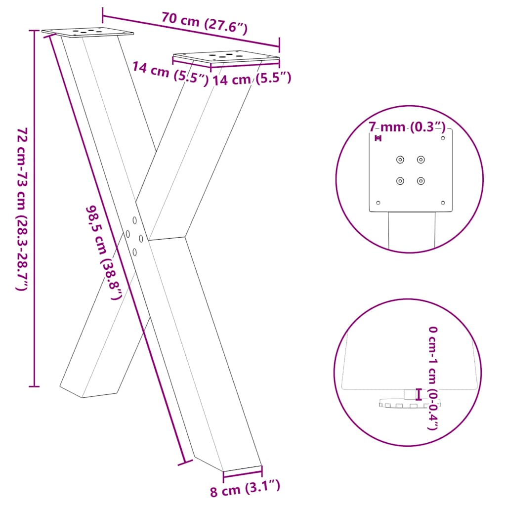 Söögilaua jalad X-kujuline 2 tk Valge 70x(72-73) cm Teras