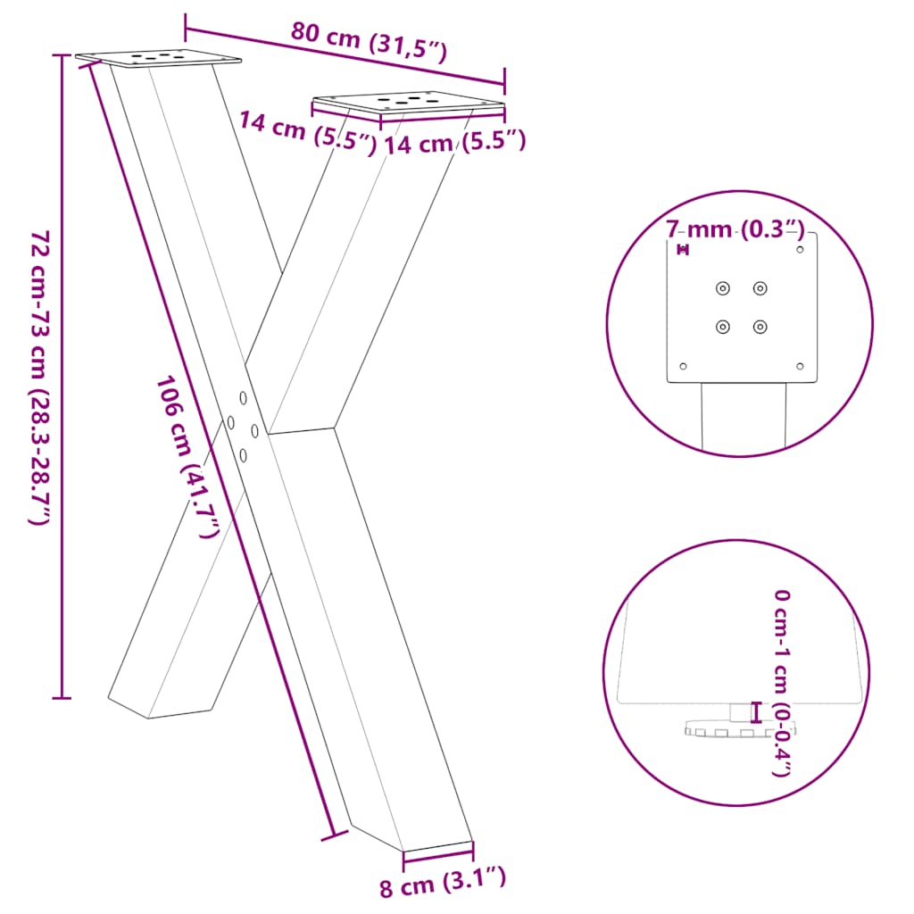 Söögilaua jalad X-kujuline 2 tk Must 80x(72-73) cm Teras