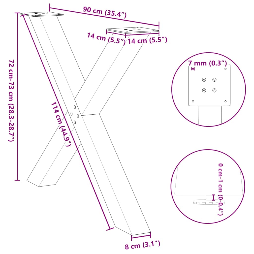 Söögilaua jalad X-kujuline 2 tk Must 90x(72-73) cm Teras