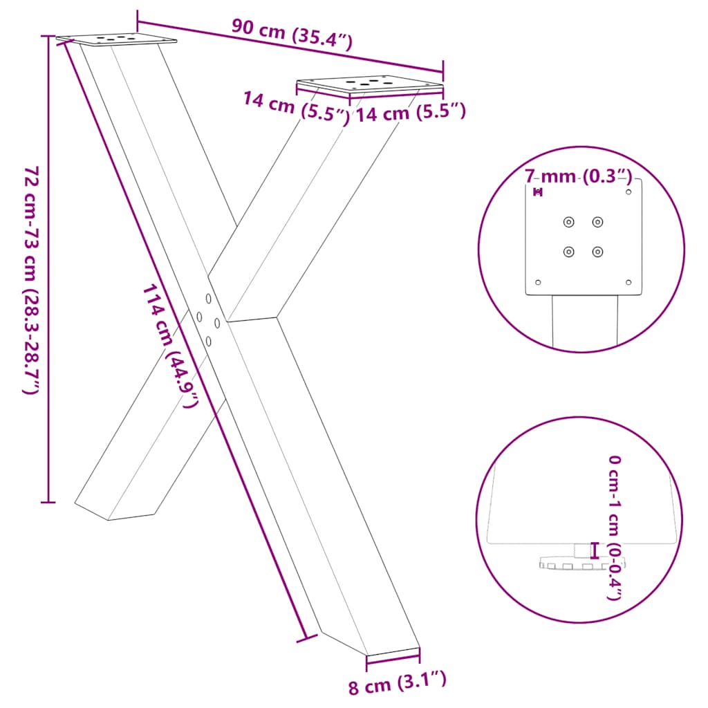 Söögilaua jalad X-kujuline 2 tk Valge 90x(72-73) cm Teras