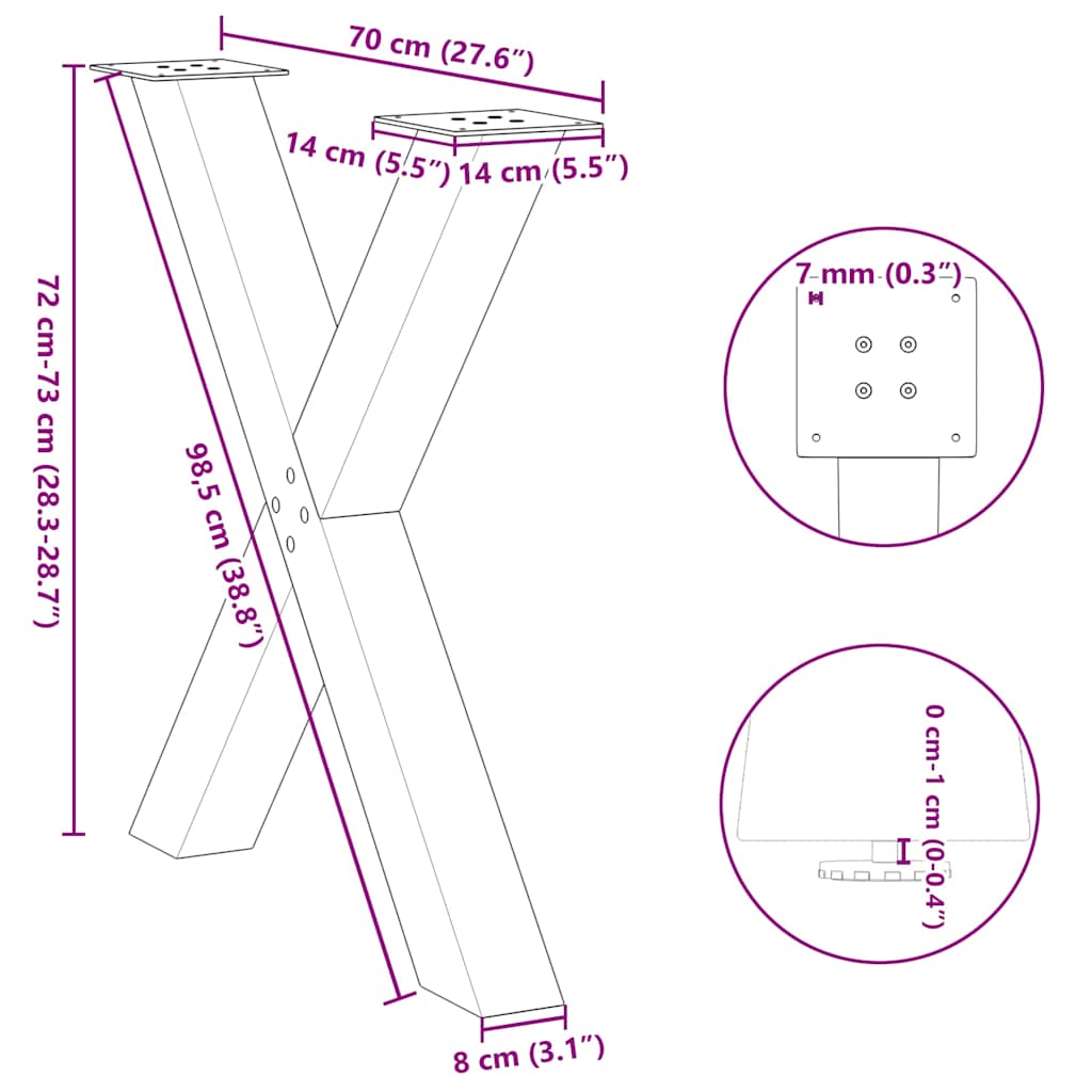 söögilaua jalad X-kujulised 3 tk antratsiit 70x(72-73) cm teras