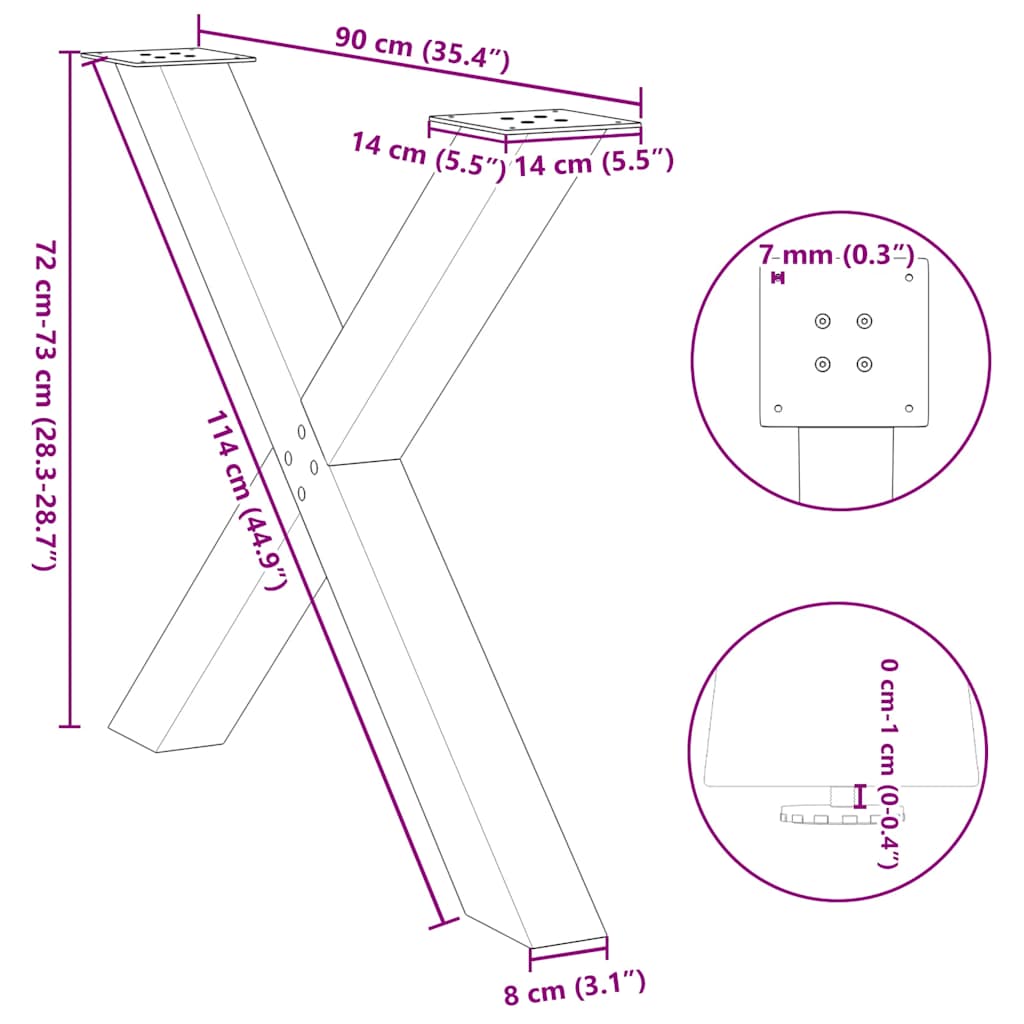 söögilaua jalad, X-kujuline, 3 tk, must, 90x(72-73) cm, teras