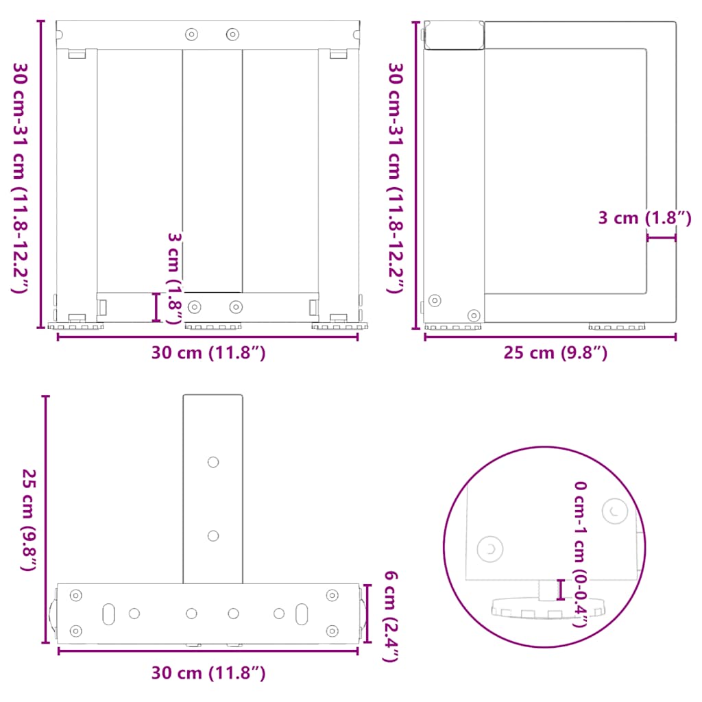 Ножки журнального столика Т-образные 2 шт. Белые 30x25x(30-31) см Сталь