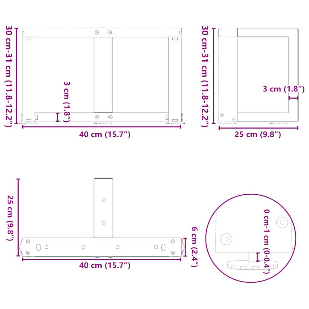 kohvilaua jalad, T-kujuline, 2 tk, must, 40x25x(30-31) cm teras