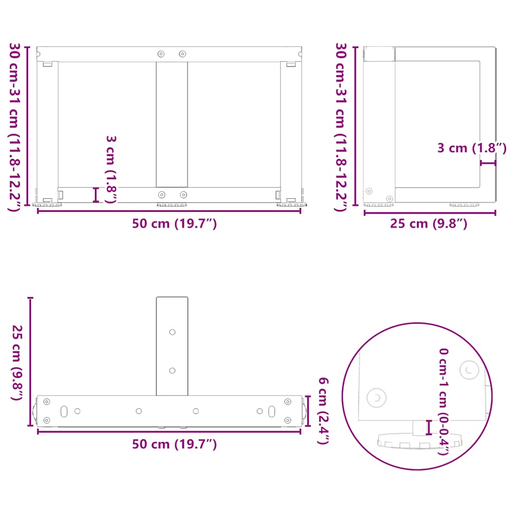 ножки журнального столика, Т-образные, 2 шт., черные, 50x25x(30-31) см сталь