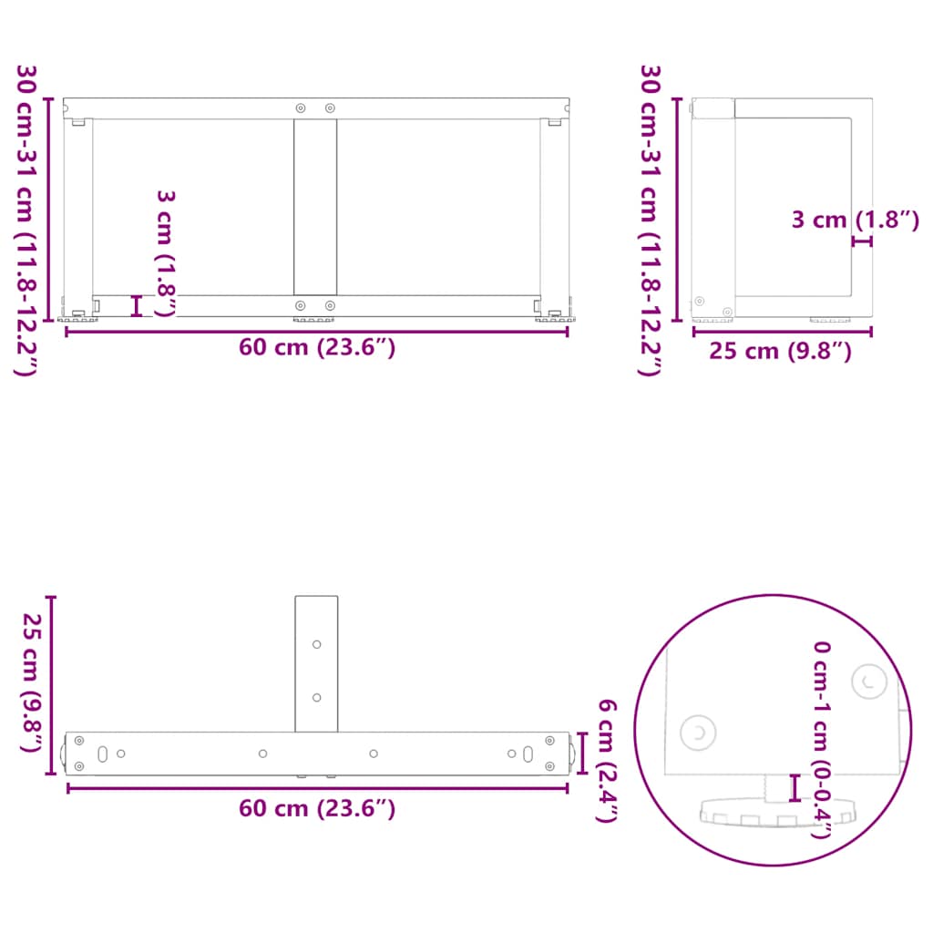 kohvilaua jalad, T-kujuline, 2 tk, must, 60x25x(30-31) cm teras