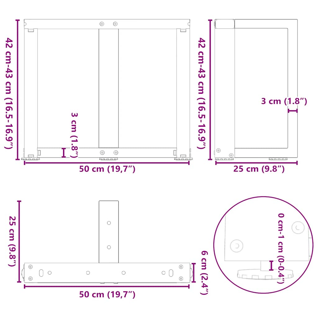 kohvilaua jalad, T-kujuline, 2 tk, must, 50x25x(42-43) cm teras