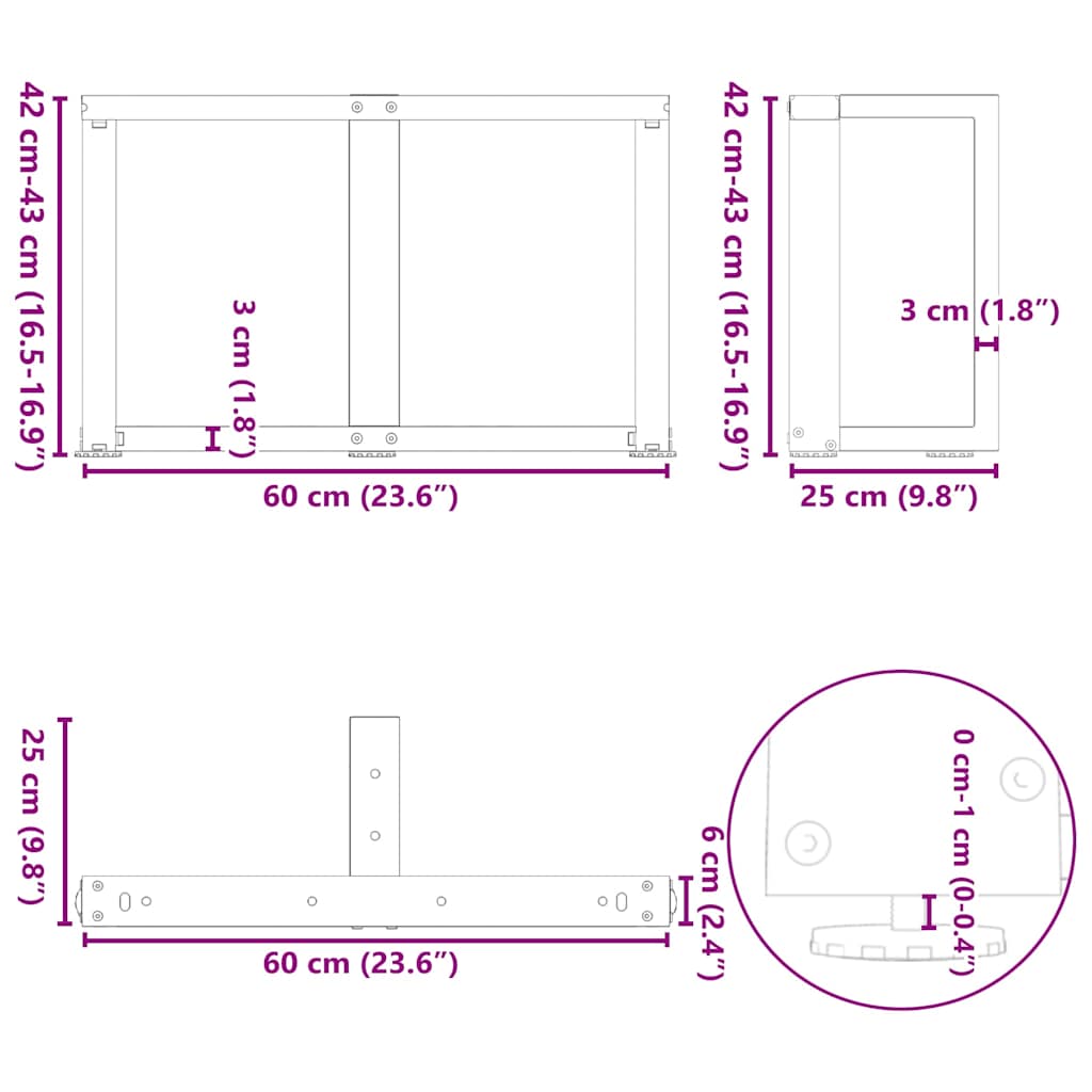 kohvilaua jalad, T-kujuline, 2 tk, must, 60x25x(42-43) cm teras