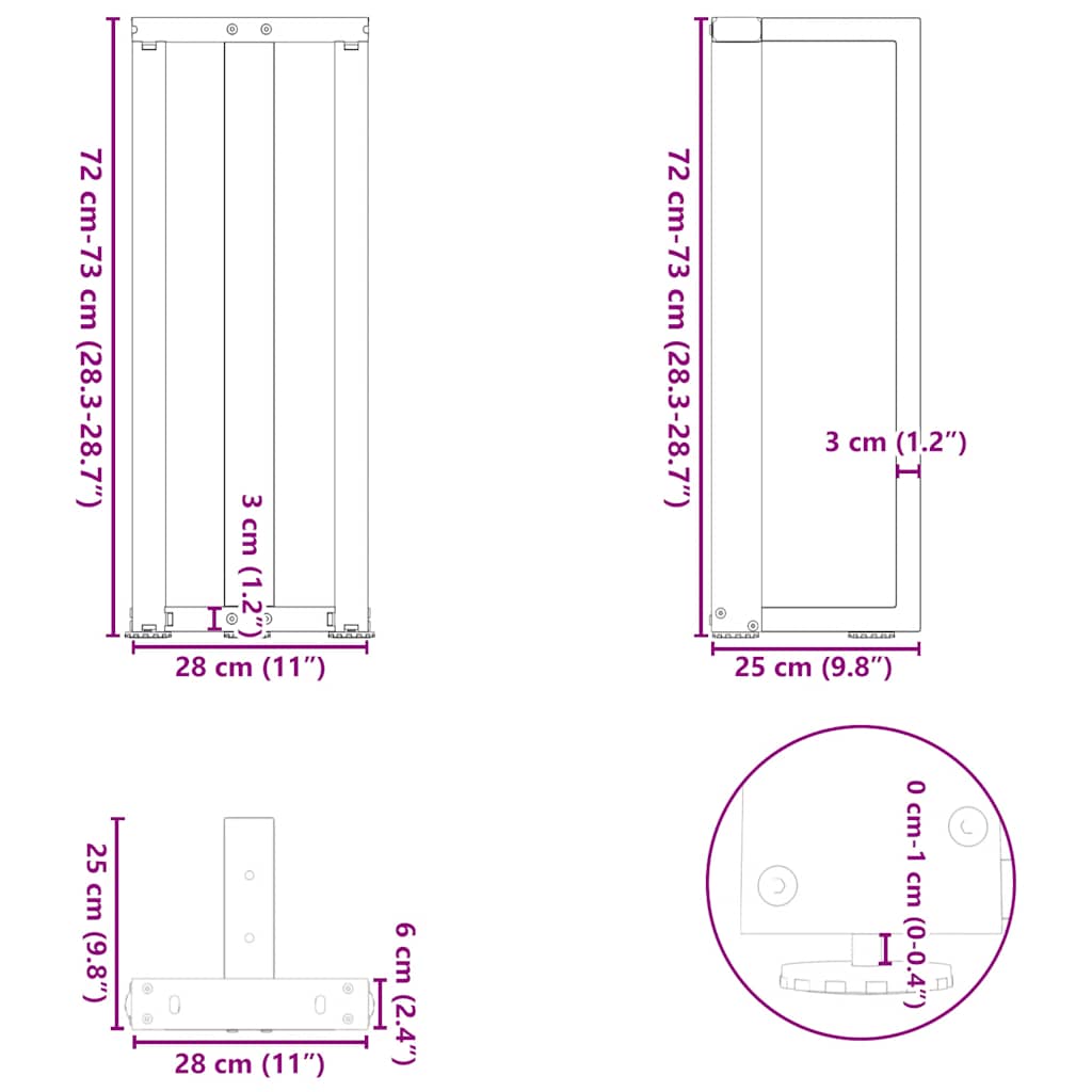 konsooli lauajalad T-kujulised 2 tk must 25x28x(72-73) cm teras