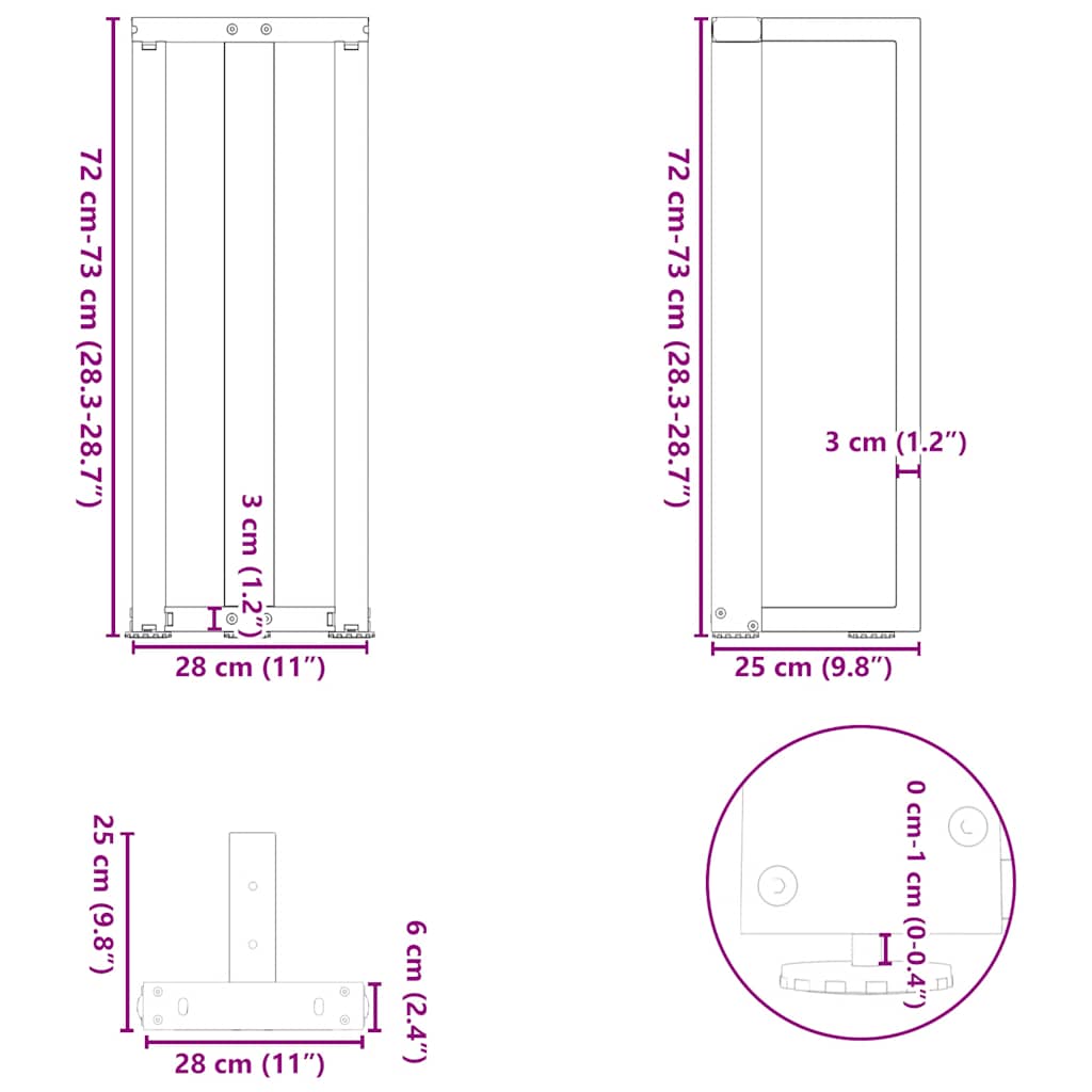 konsooli lauajalad T-kujulised 2 tk valge 25x28x(72-73)cm teras