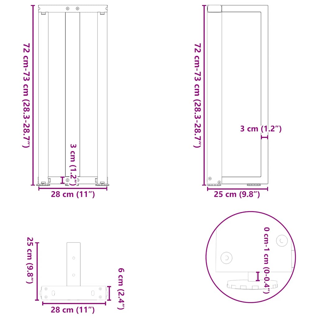 konsooli lauajalad T-kujulised 2 tk antratsiit 25x28x(72-73) cm