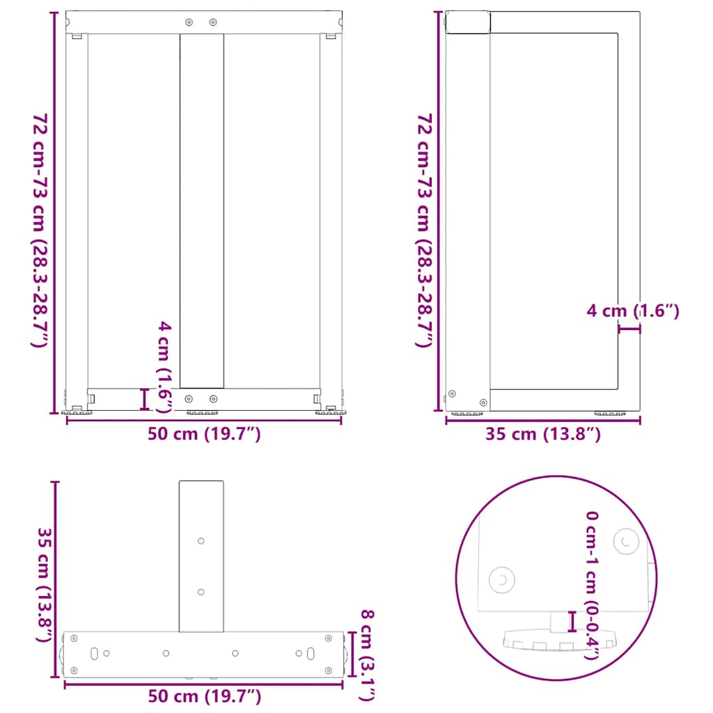 söögilaua jalad, T-kujulised, 2 tk, must, 50x35x(72-73)cm teras