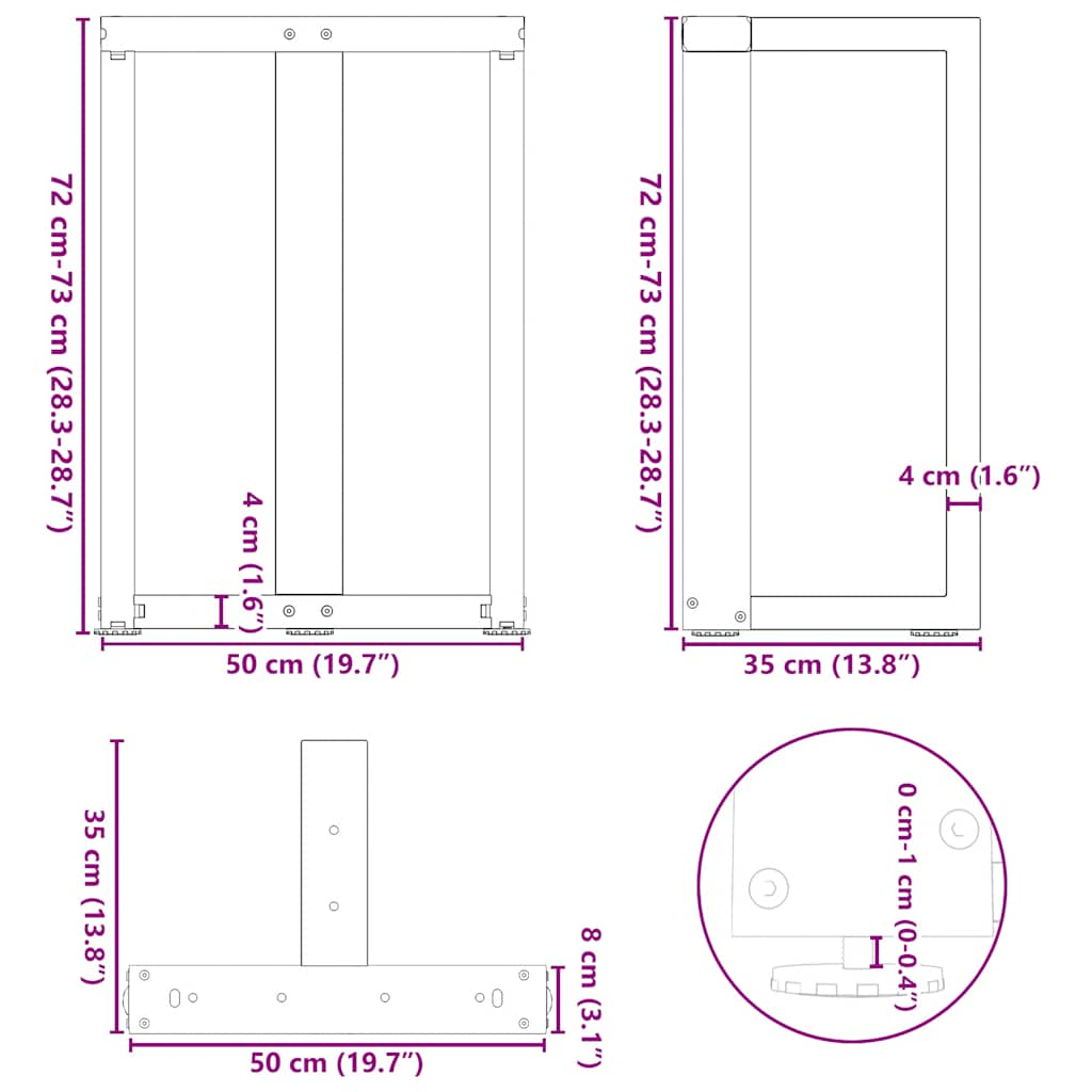 söögilaua jalad T-kujulised, 2 tk, valge, 50x35x(72-73)cm teras