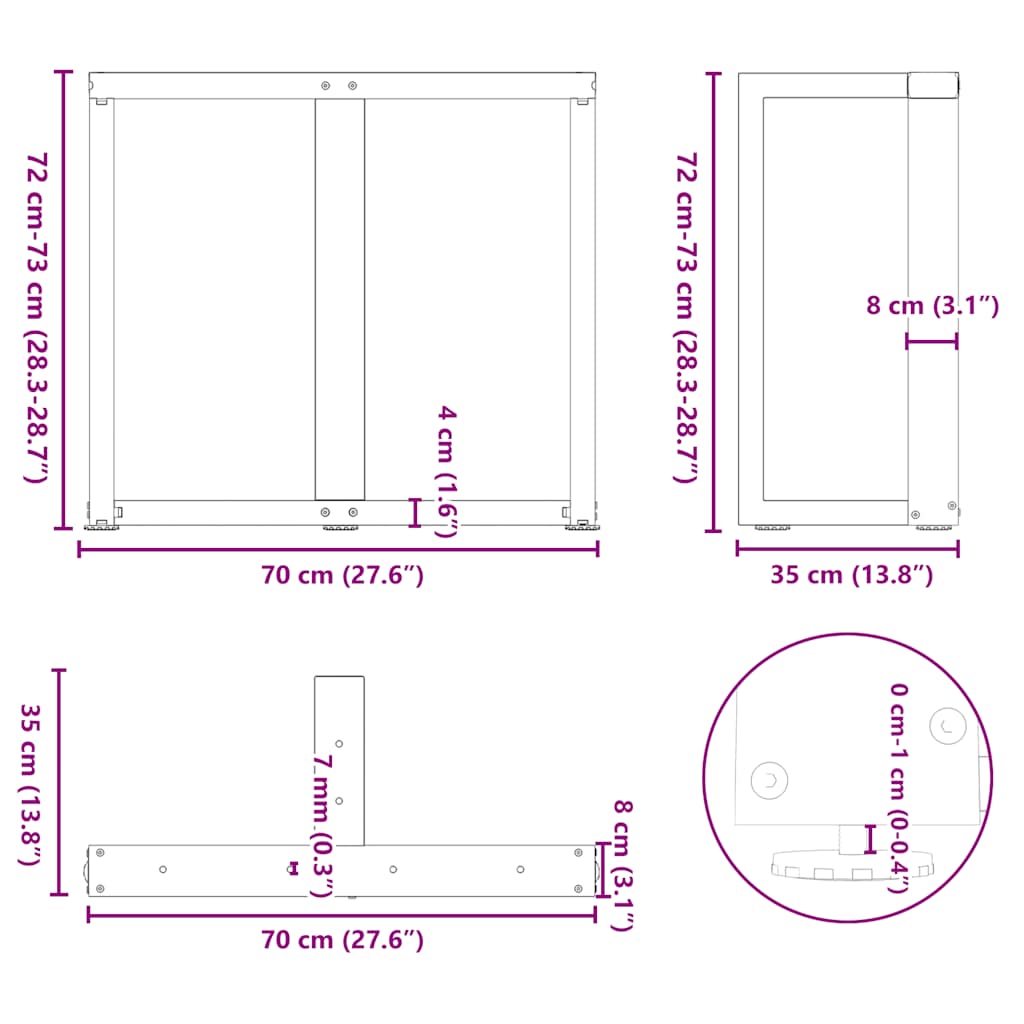 söögilaua jalad, T-kujulised, 2 tk, must, 70x35x(72-73)cm teras