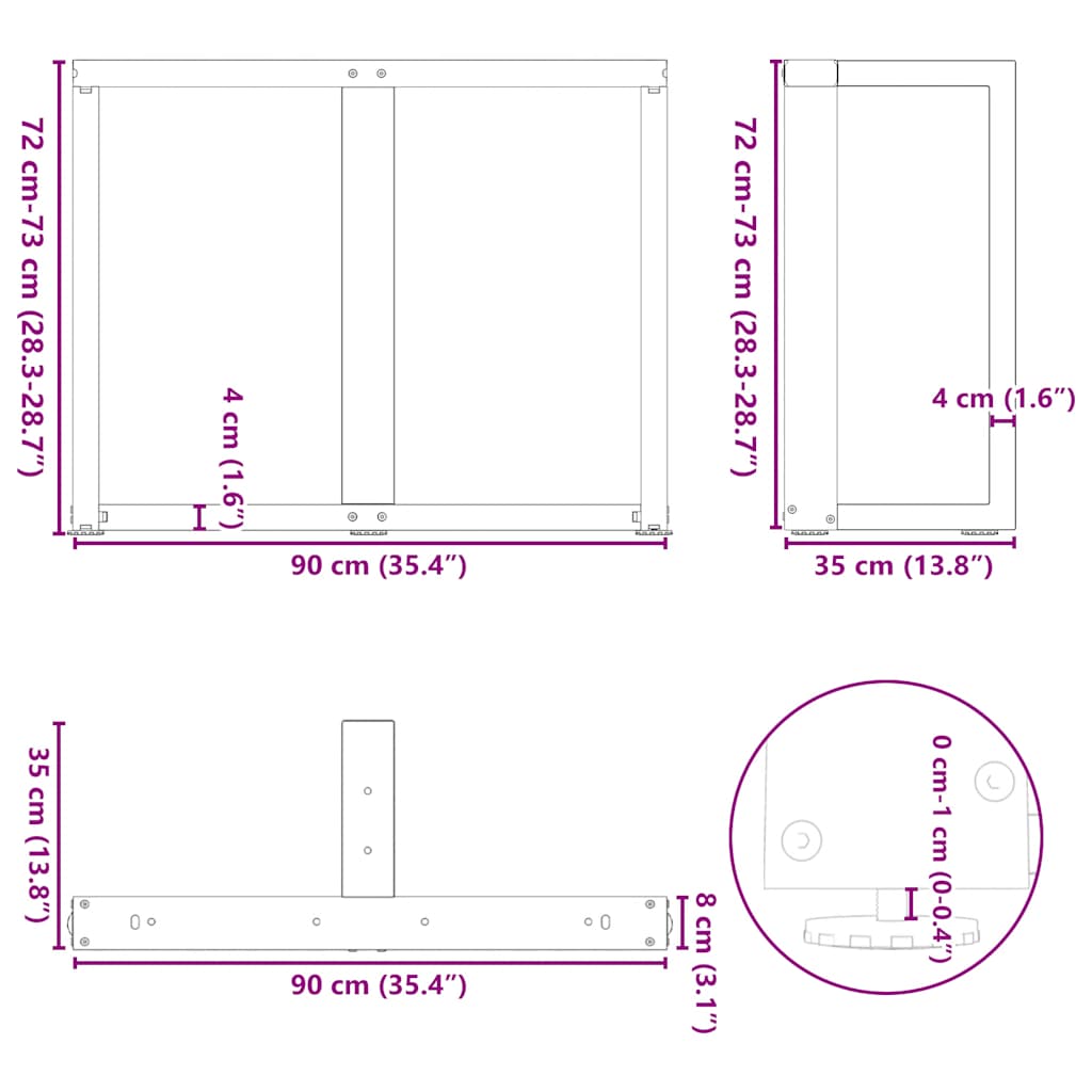 söögilaua jalad, T-kujulised, 2 tk, must, 90x35x(72-73)cm teras