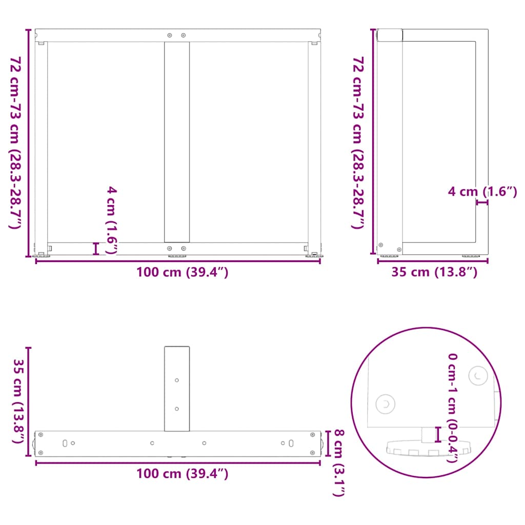 söögilaua jalad, T-kujulised, 2 tk, must 100x35x(72-73)cm teras