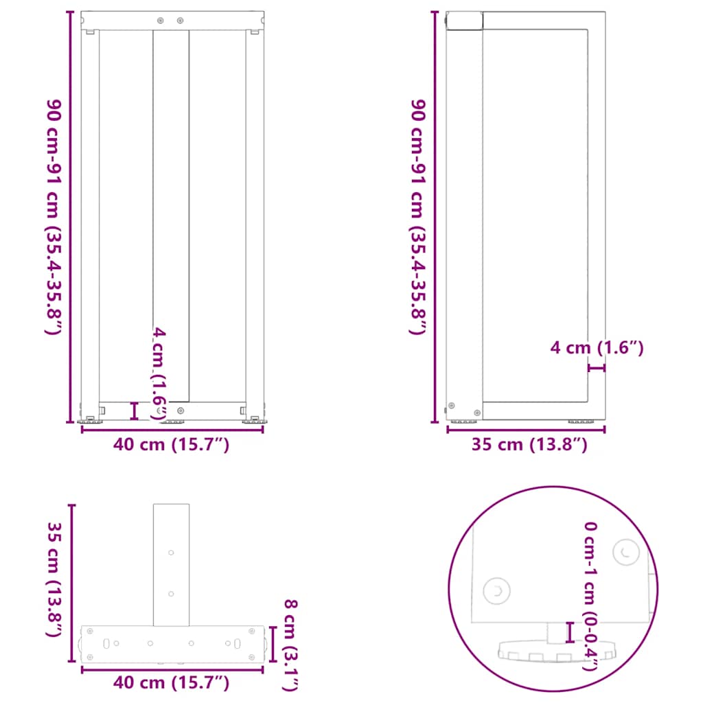 baarilaua jalad, T-kujuline, 2 tk, must, 40x35x(90-91) cm teras