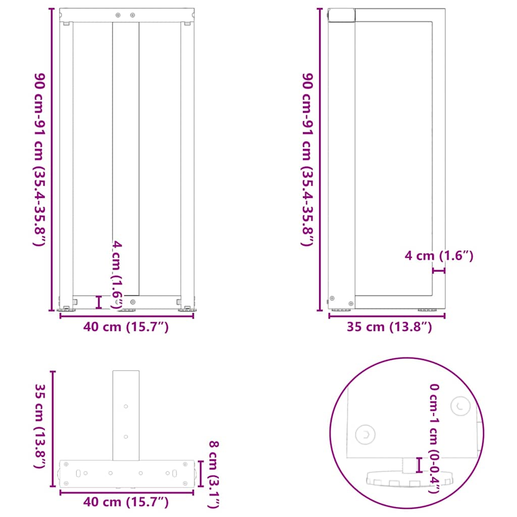 baarilaua jalad, T-kujuline, 2 tk, 40x35x(90-91)cm, teras