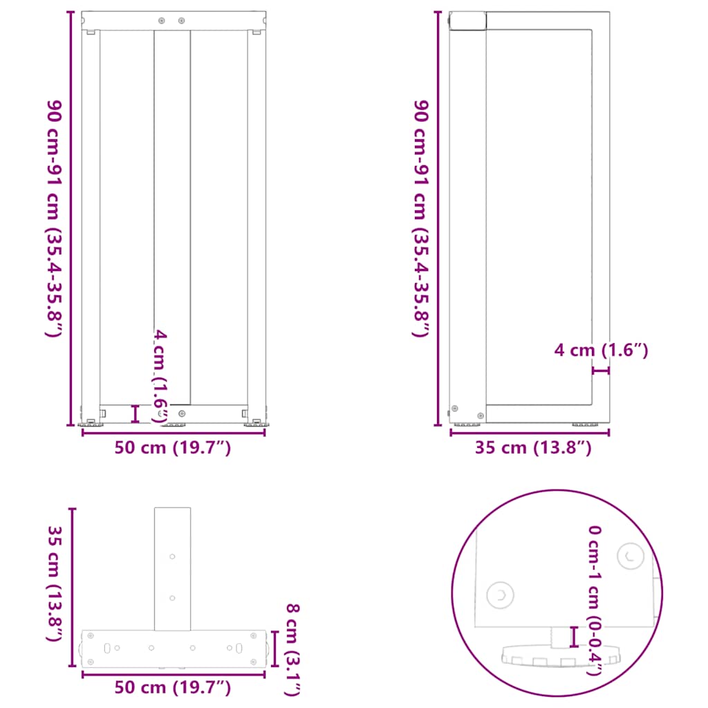 baarilaua jalad, T-kujuline, 2 tk, antratsiit, 50x35x(90-91) cm