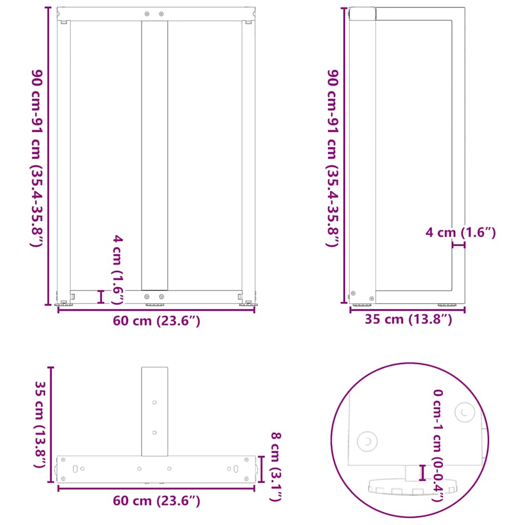 baarilaua jalad, T-kujuline, 2 tk, must, 60x35x(90-91) cm teras