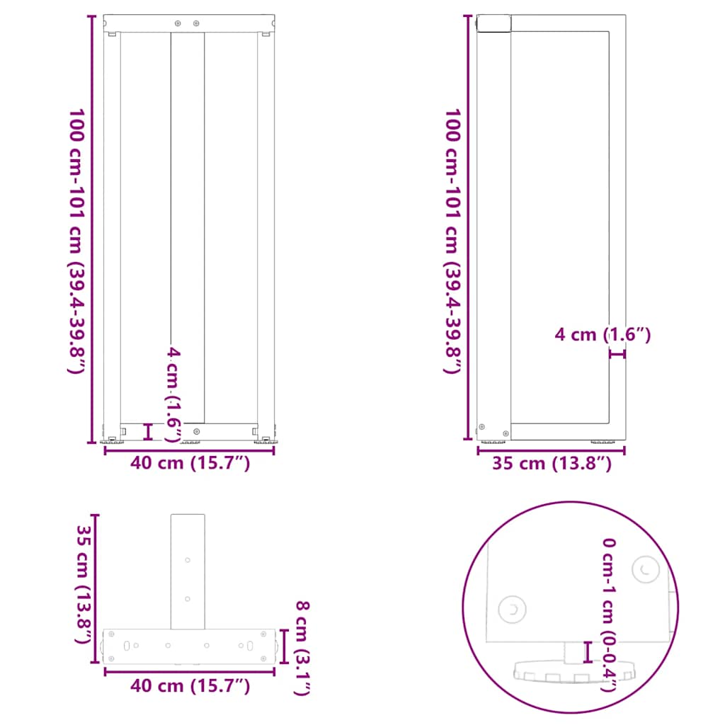 baarilaua jalad T-kujuline, 2 tk, must 40x35x(100-101) cm teras