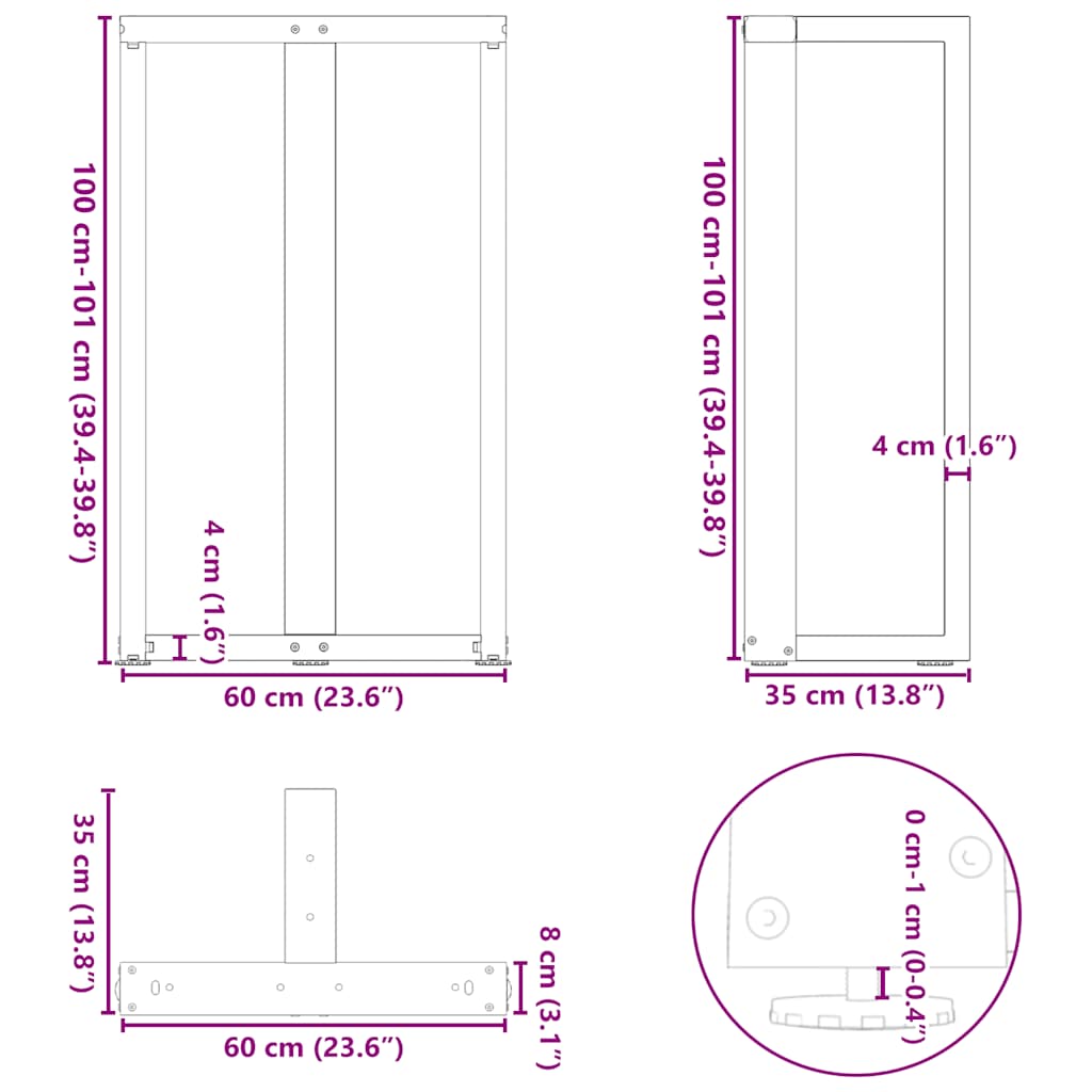 Ножки барного стола Т-образные, 2 шт, черные 60x35x(100-101) см сталь