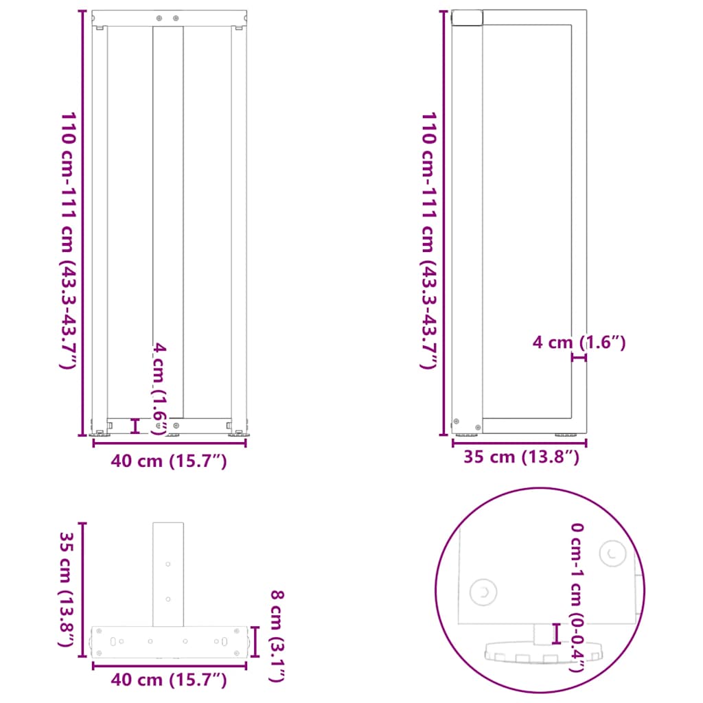 baarilaua jalad T-kujuline, 2 tk, 40x35x(110-111)cm, teras