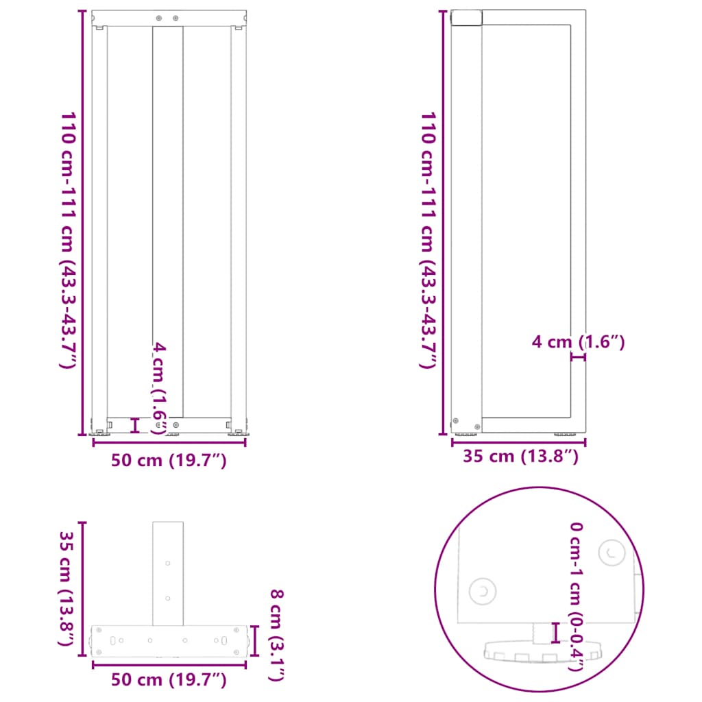 baarilaua jalad T-kujuline, 2 tk, must 50x35x(110-111) cm teras