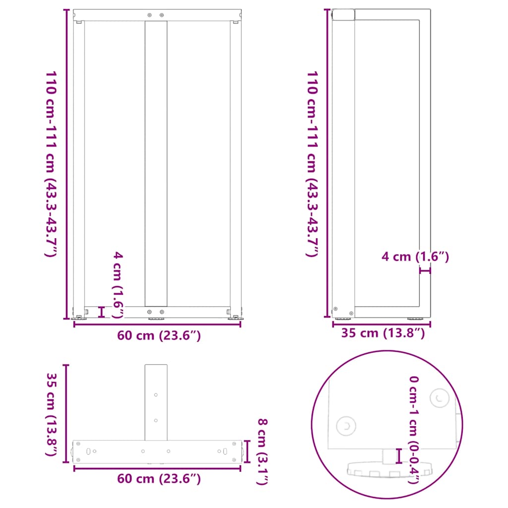 baarilaua jalad T-kujuline, 2 tk, must 60x35x(110-111) cm teras