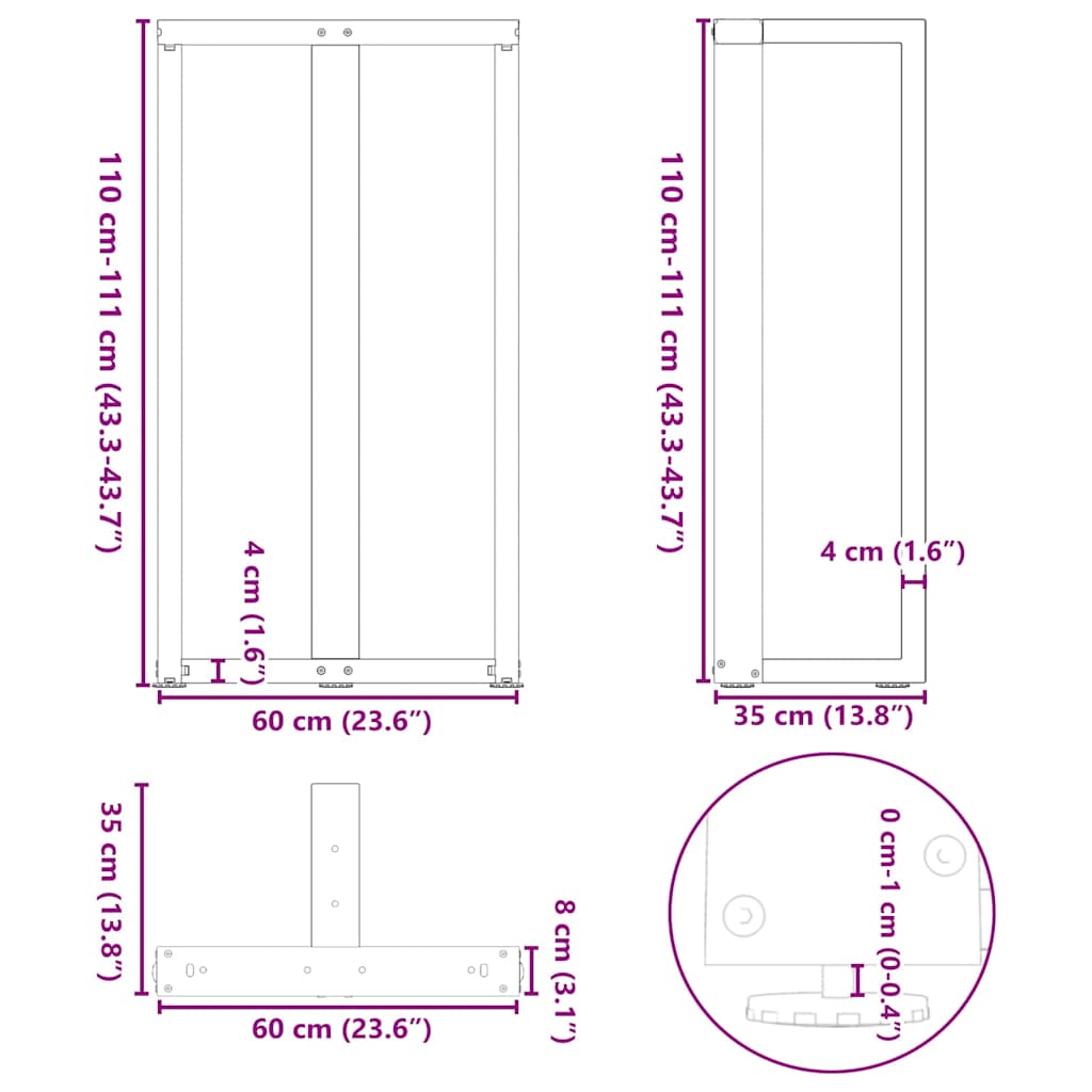 baarilaua jalad T-kujuline, 2 tk, antratsiit, 60x35x(110-111)cm