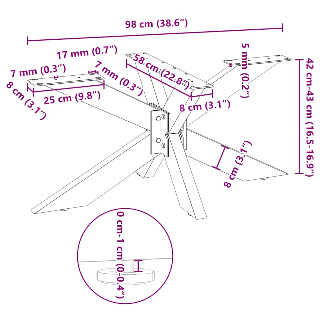 diivanilaua jalg ämblikukujuline must 98x58x(42-43) cm teras