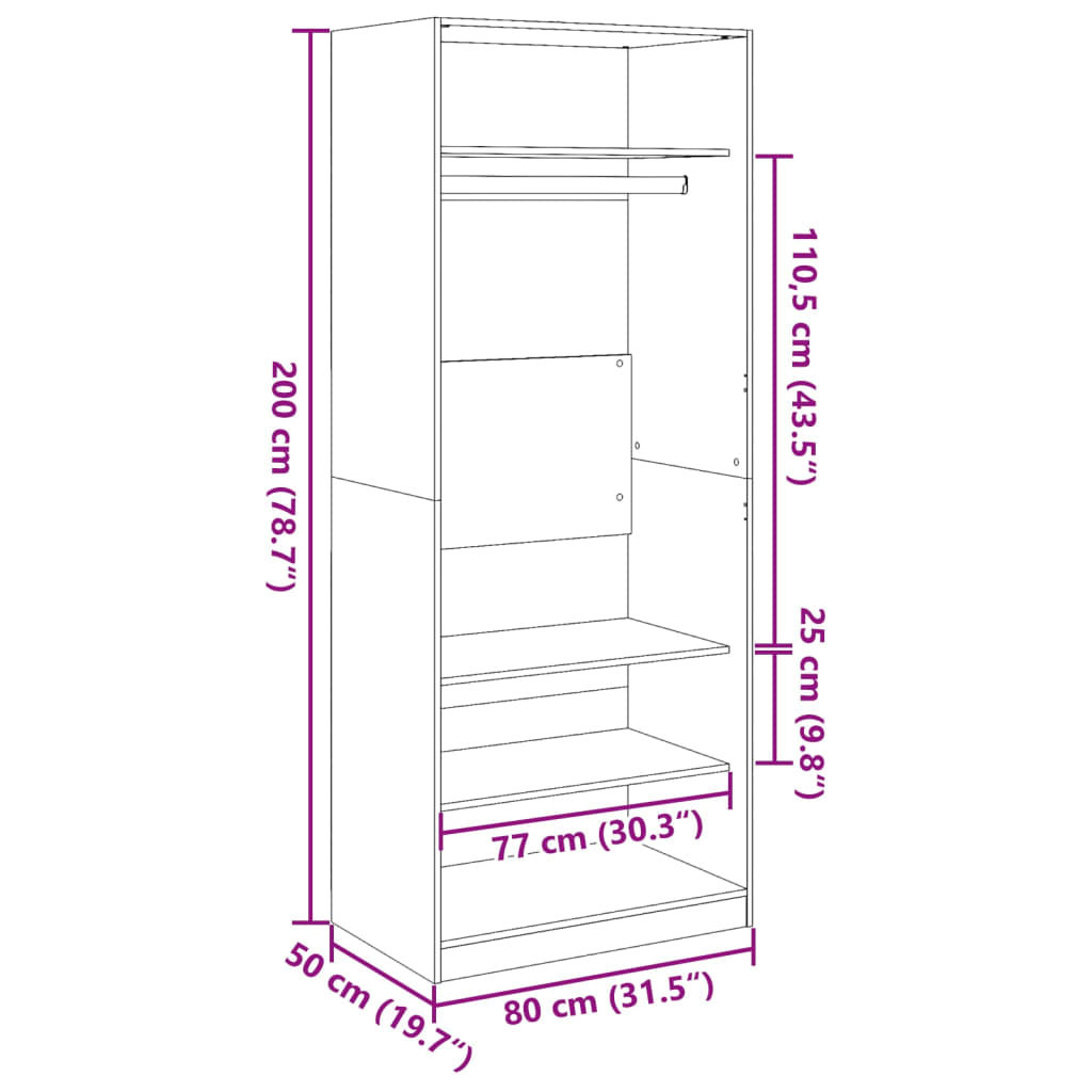 riidekapp, pruun tamm, 80x50x200 cm, tehispuit