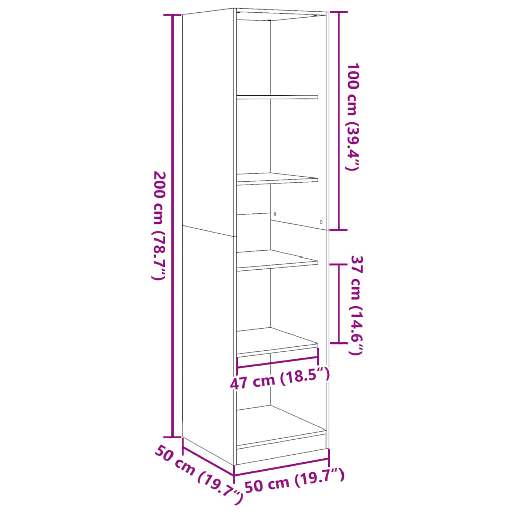 шкаф черный 50 x 50 x 200 см искусственное дерево