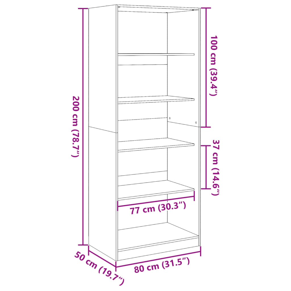 riidekapp, suitsutatud tamm, 80x50x200 cm, tehispuit