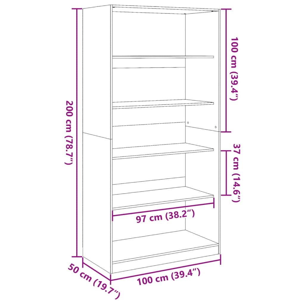 riidekapp, pruun tamm, 100 x 50 x 200 cm, tehispuit