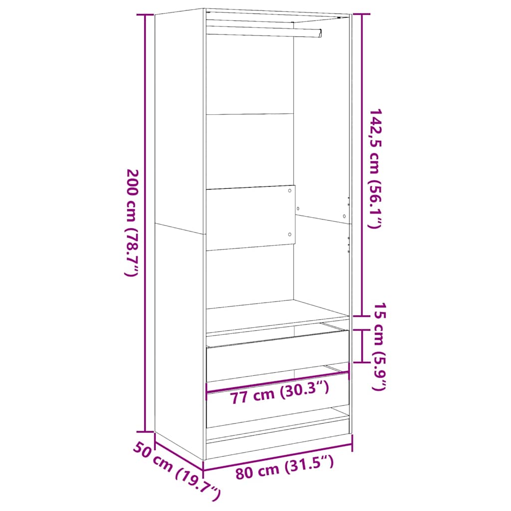 riidekapp, suitsutatud tamm, 80x50x200 cm, tehispuit